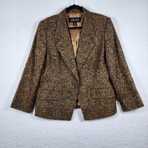 Linda Allard Ellen Tracy Women Wool Blend Blazer Sz 14 Textured Brown Old Money